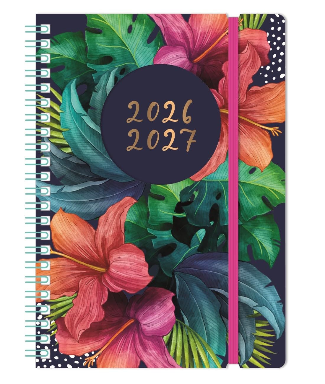 Academic Diary 2026–2027 A5 Day a Page Mid-Year Planner Spiral Bound with Elastic Closure – Student Teacher Organiser Runs July 2026 to August 2027 (Tropical)