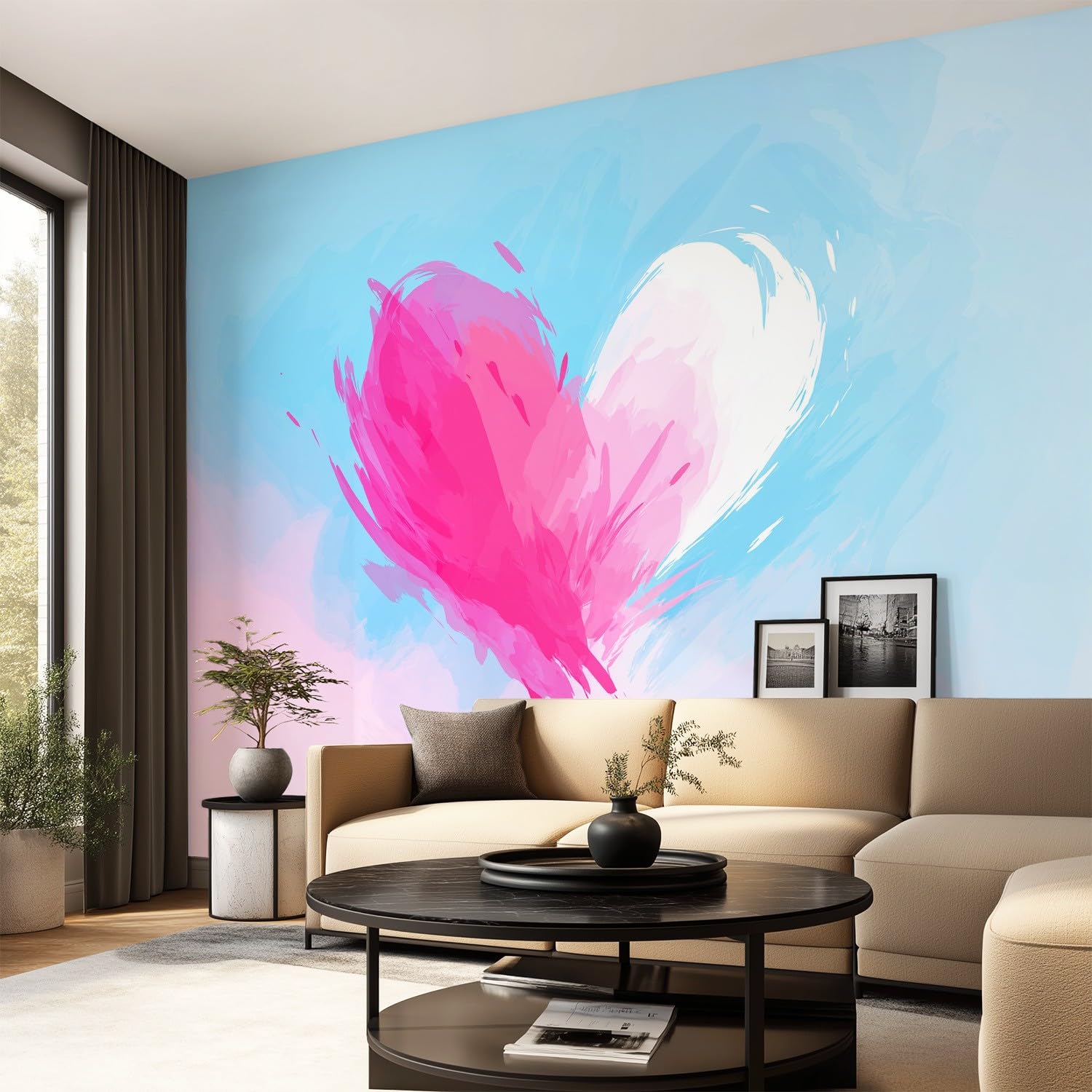 Tapeta 3D minimalistyczna, romantyczna, różowa, 315 x 215 cm, mural ścienny, kształt serca, miękka tapeta mural do sypialni, przedszkola, malowniczego ogrodu
