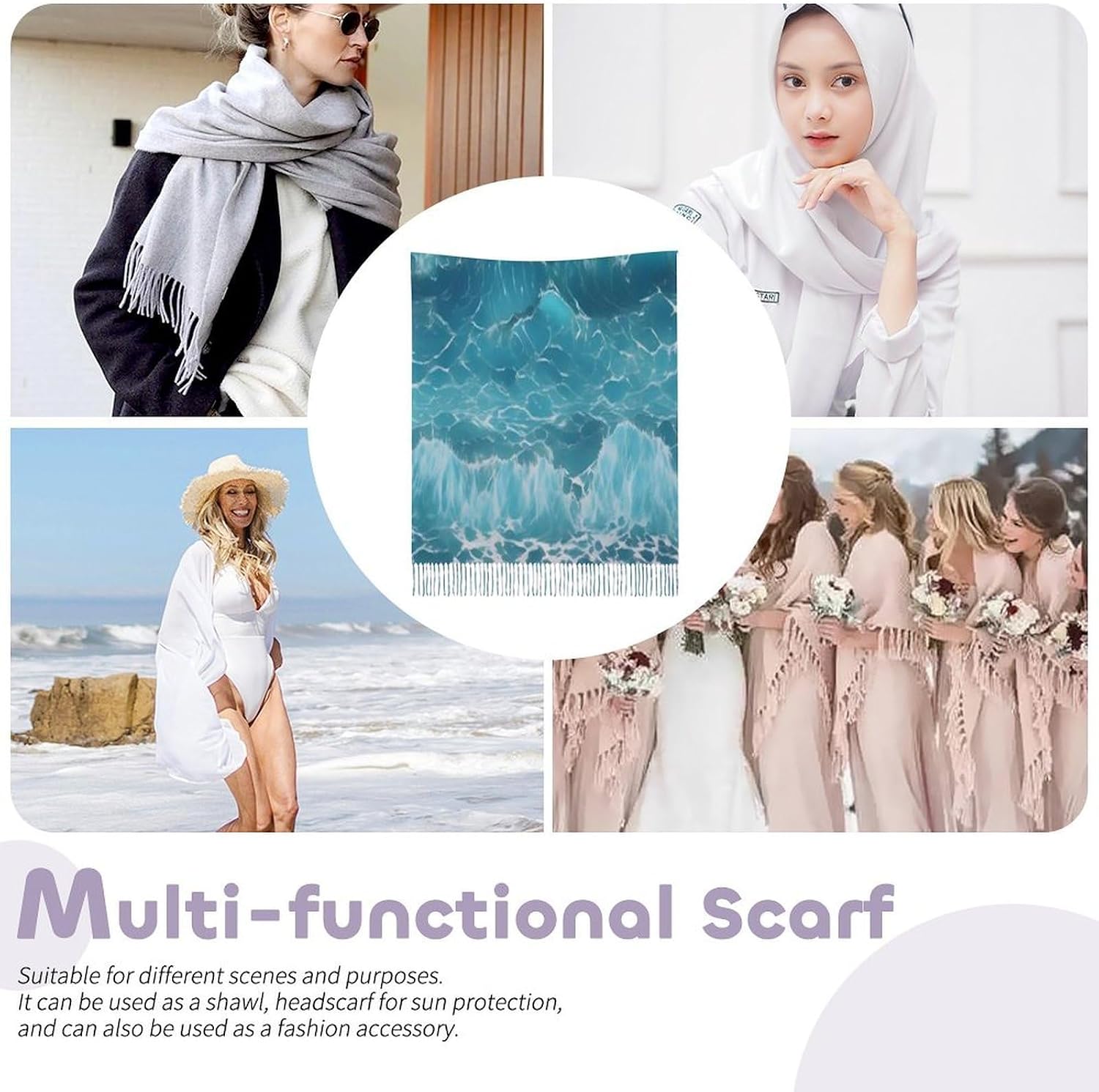 The Deep Ocean Scarf for Women Men Soft Warm Fashion Blanket Scarves Classic Cashmere Feel Scarf Long Shawl Large Scarves Cold Weather Thick Blanket Scarfs