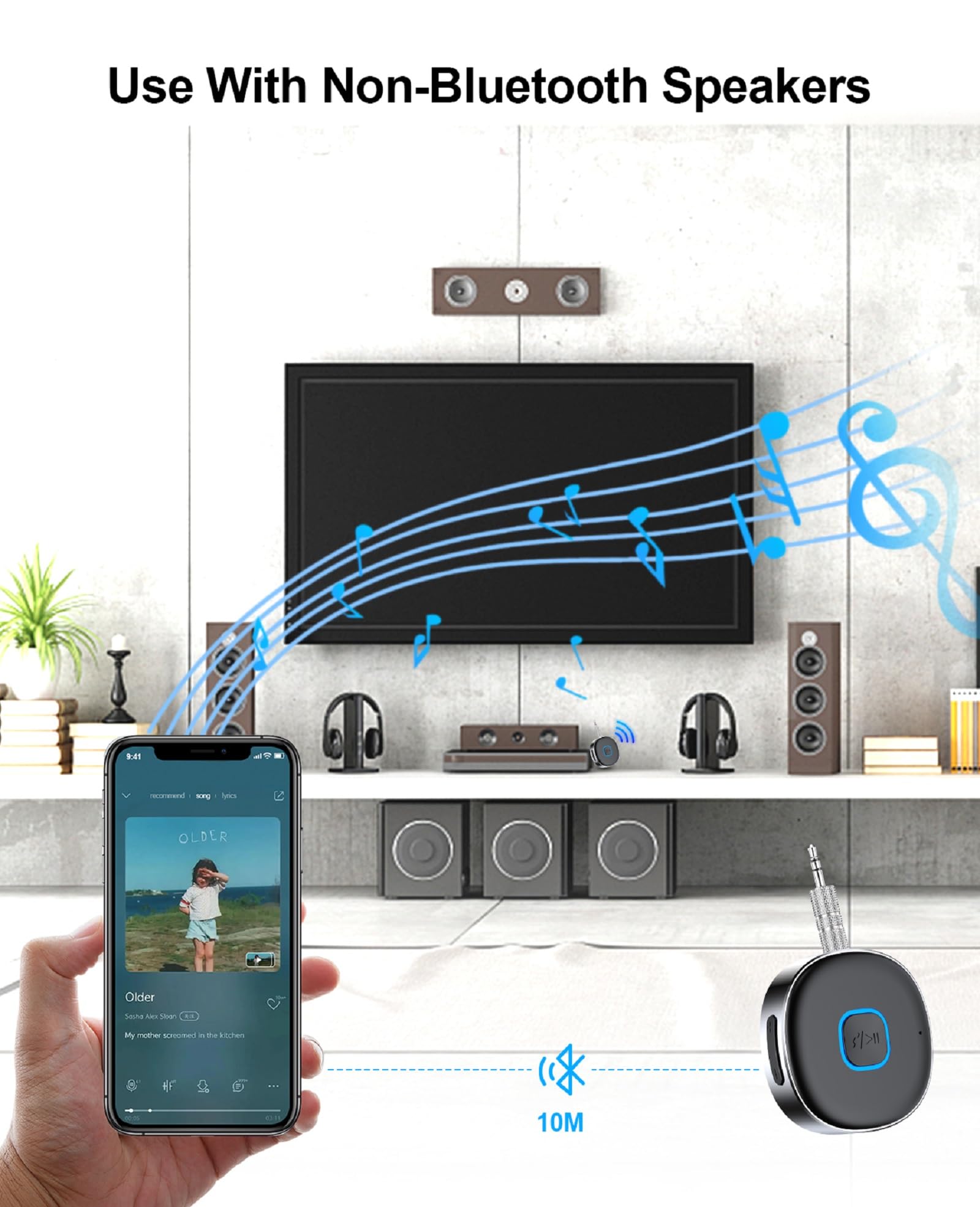 HORJOR Ricevitore Bluetooth Auto AUX, Adattatore Bluetooth 5.0 Aux Cancellazione Del Rumore Jack 3,5 mm,Chiamate In Vivavoce,Cuffie Cablate,Auto Altoparlanti