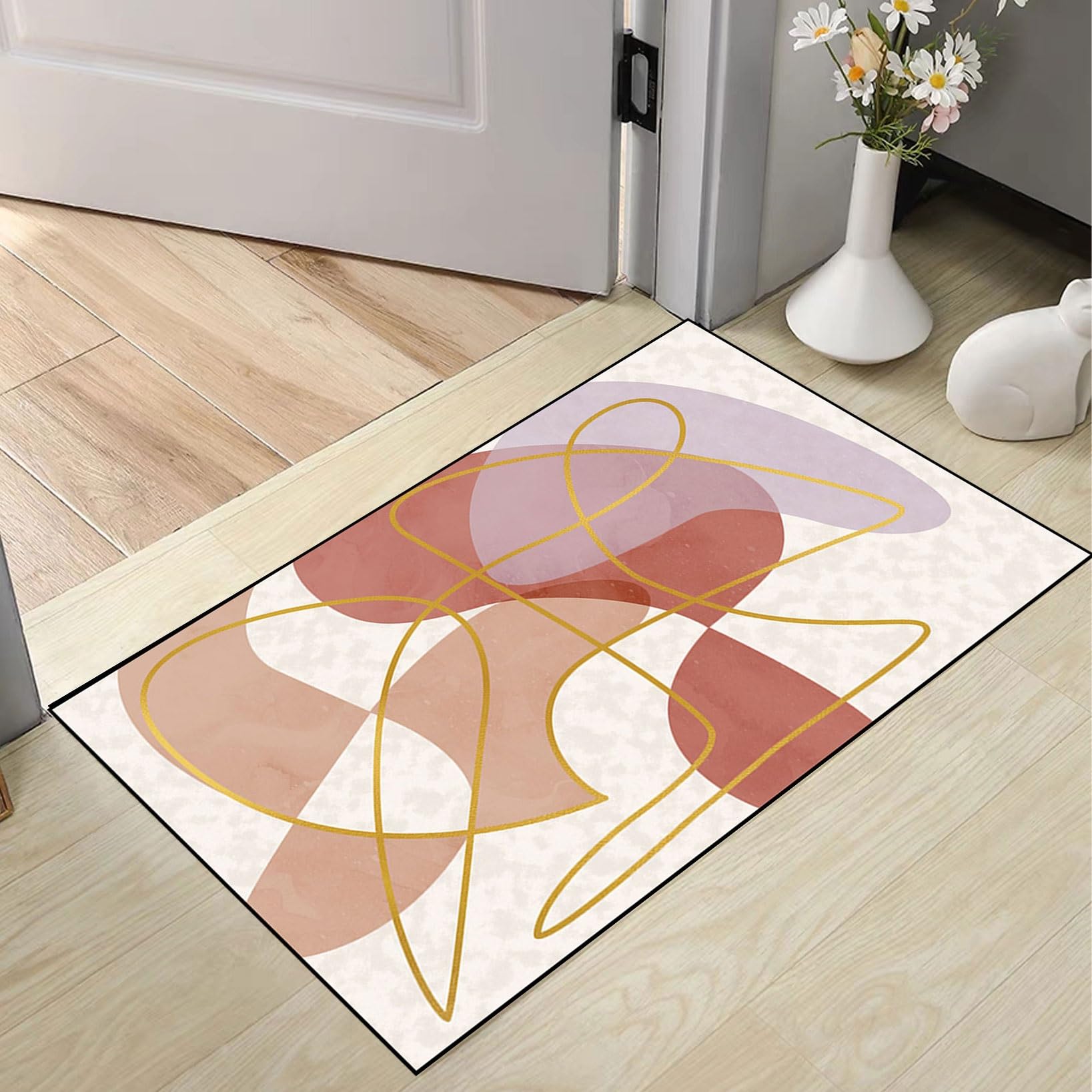 Tapis de passage couloir 95x480 cm antidérapant et lavable motif abstrait chic