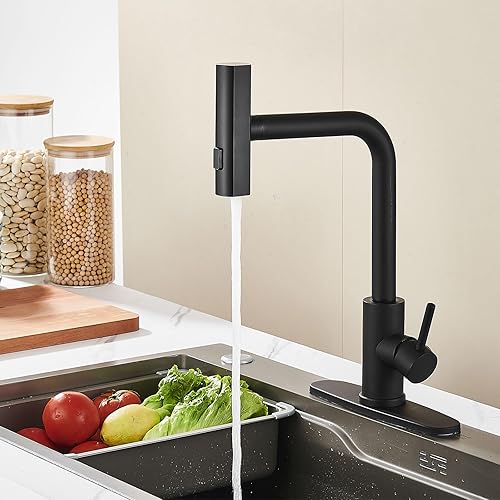 Miniatura 4 de Grifo de cocina con rociador extraíble, grifo de fregadero de cocina de acero inoxidable con un solo orificio con toque de cascada negra, grifos