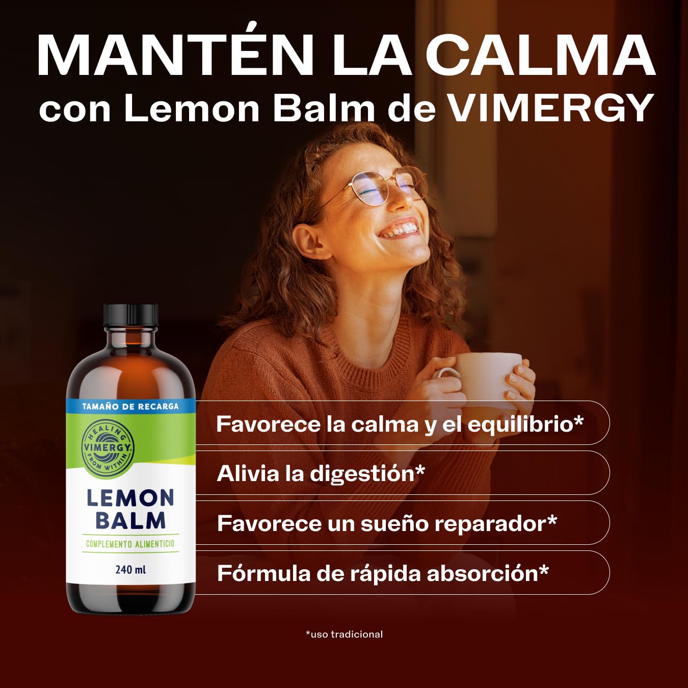 Vimergy Lemon Balm – 240 ml, 240 Dosis – Extracto de Bálsamo de Limón – Suplemento Vegano a Base de Glicerina – Melisa Gotas Concentradas – Formulado sin Azúcar ni Aglutinantes- Sin OMG ni Gluten