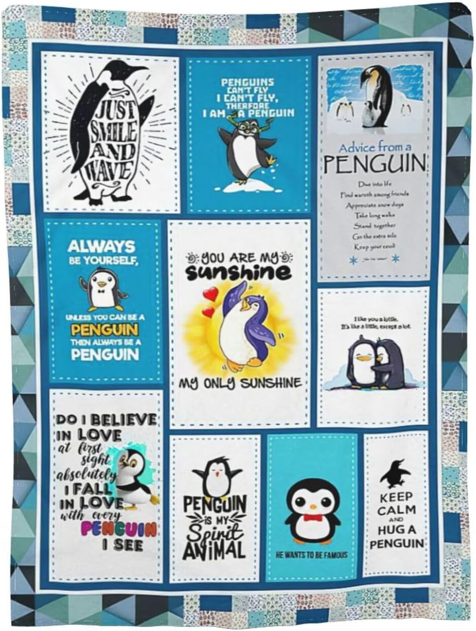 Cute Penguin Throw Blanket - Animal Decor Gifts for Girls Boys Kids - Lightweight Flannel Soft Cozy Sofa Bed Blanket for Adults Women Lover 40"X50"