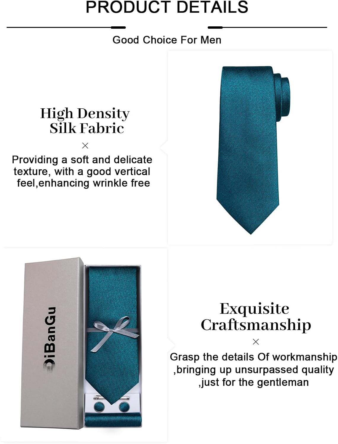 DiBanGu Mens Silk Necktie Solid Color Tie and Pocket Square Cufflink Tie Clip Set Woven Plain Ties for Men Wedding Party - Image 7