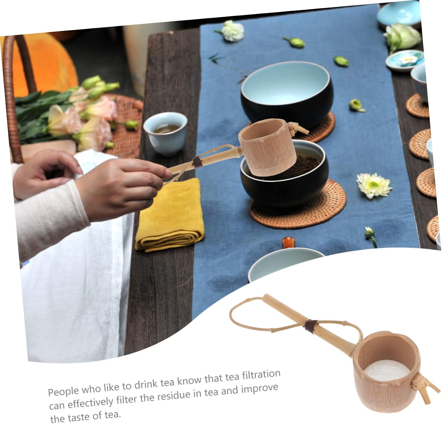 Bamboo Tea Strainer Filter Chinese Tea Infuser Kung Fu Accessory for Loose Leaf Brewing and Mesh Filtration