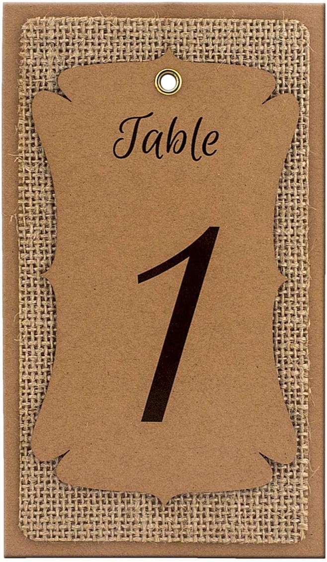 Summer-Ray Handmade Table Number Kraft-Burlap-Kraft Triple Layer Wine Bottle Table Number Hang Tags for Rustic Weddings (Number 16 to 30)