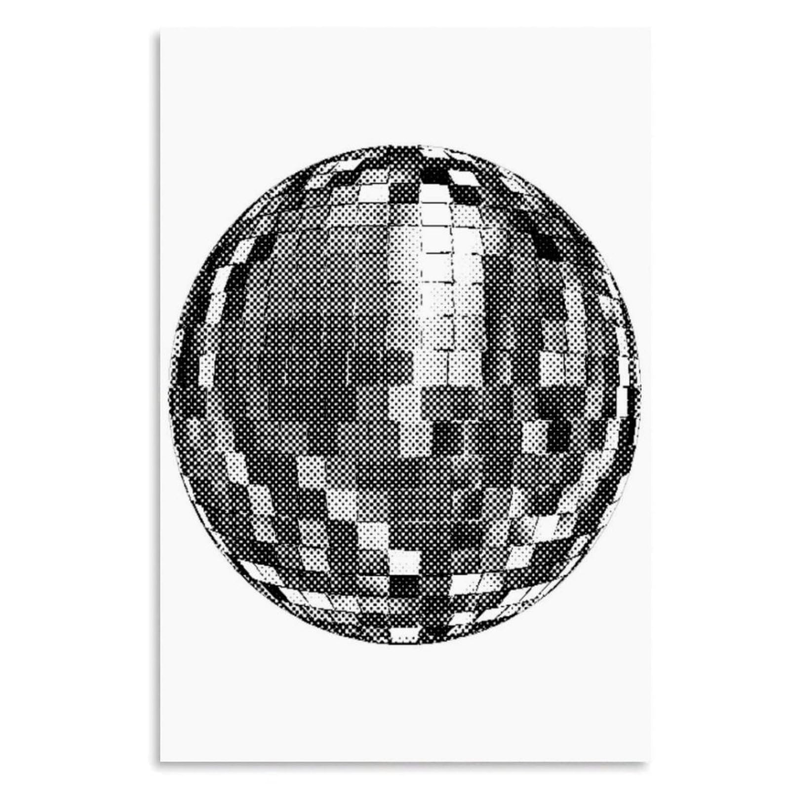 Black And White Disco Ball Poster Funky Retro Disco Posters Vintage Disco Ball Painting Trendy Party Wall Art for Modern Bar Dorm Bedroom Decor Unframe-style 20x30inch(50x75cm)