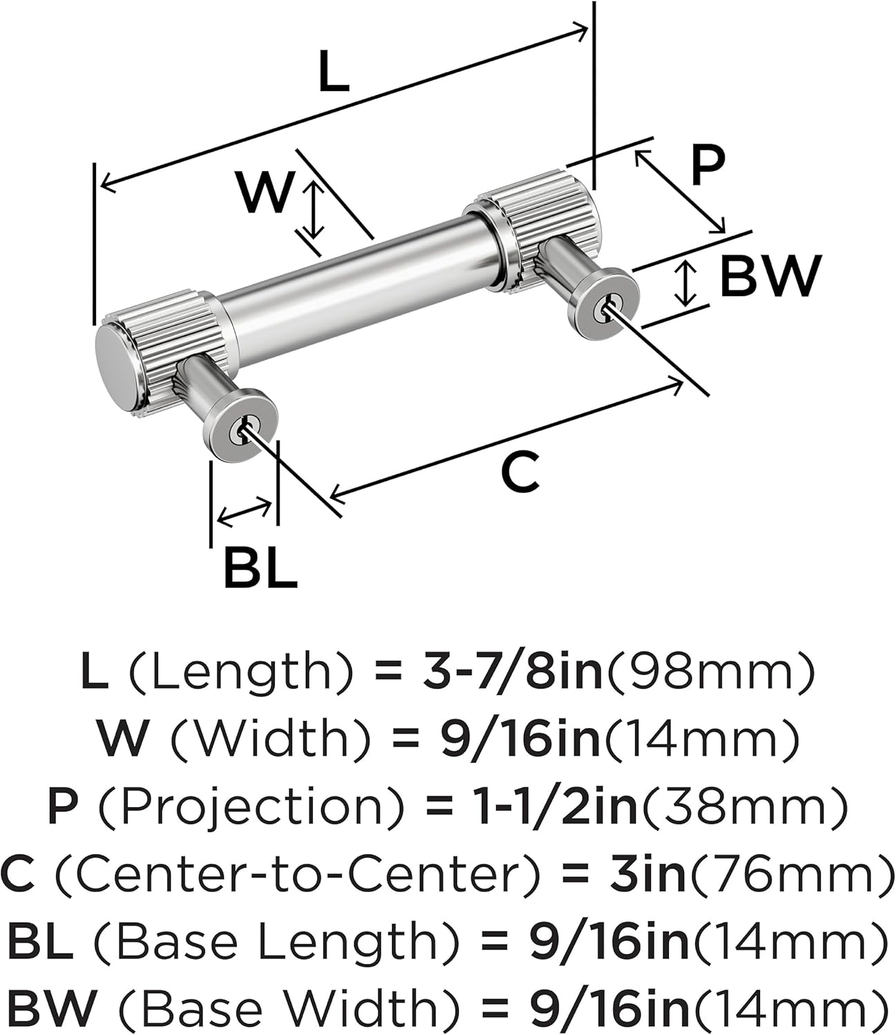 Amerock Farewind 3 inch (76mm) Center-to-Center Polished Chrome Cabinet Pull, BP3780226