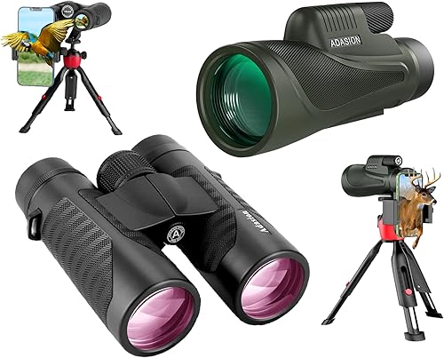 Binocular HD de 12 x 42 (1 unidad) y monocular HD de 12 x 56 (1 unidad) con adaptador universal de teléfono, alta potencia con súper brillante y