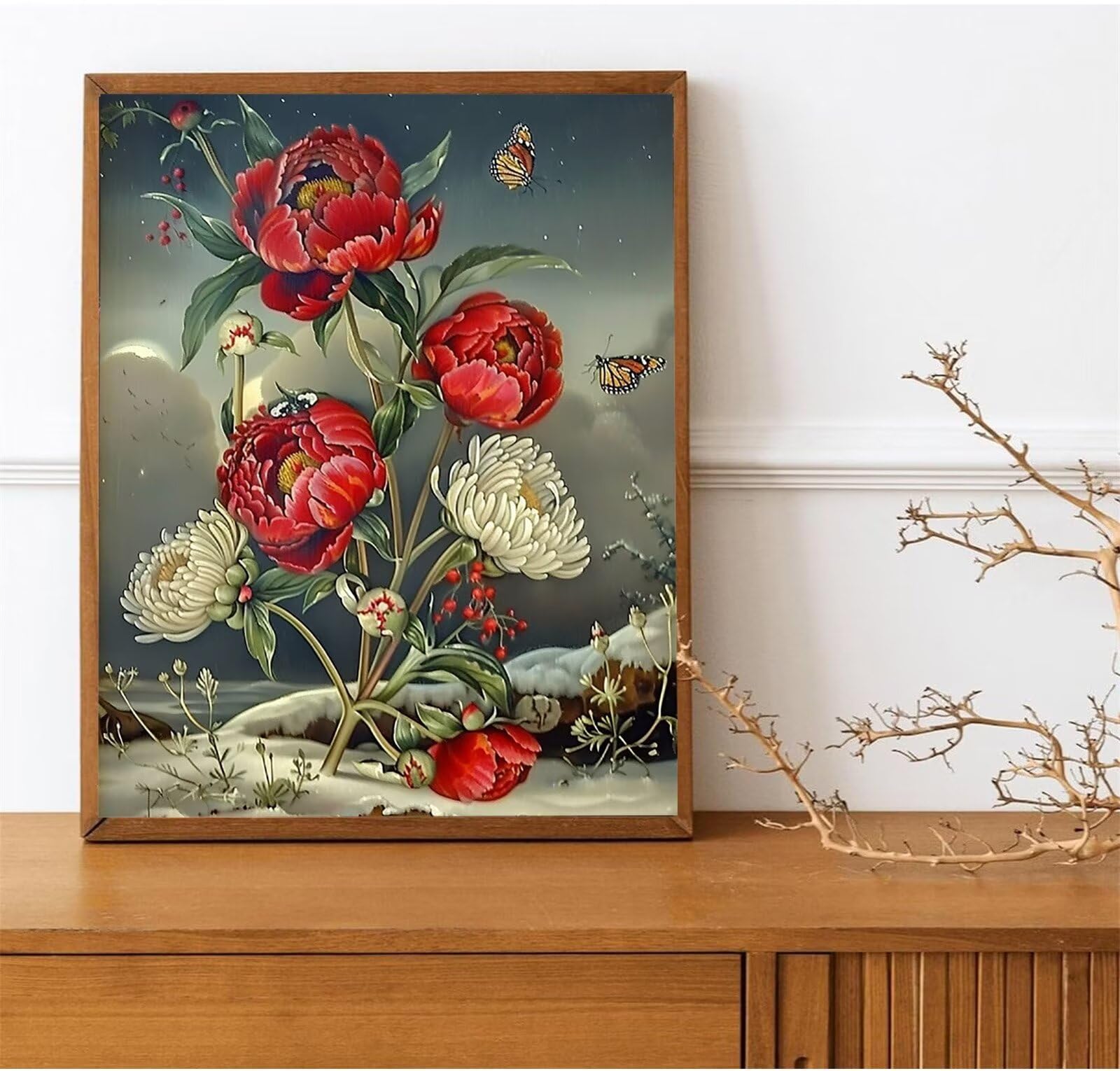 Peepezo DIY Malen nach Zahlen Erwachsene Blumen Erwachsene Malen nach Zahlen Kits auf Leinwand Dramatisch Malen nach Zahlen Kunsthandwerk Geschenk für Home Wall Deco 60x80cm (mit Rahmen)