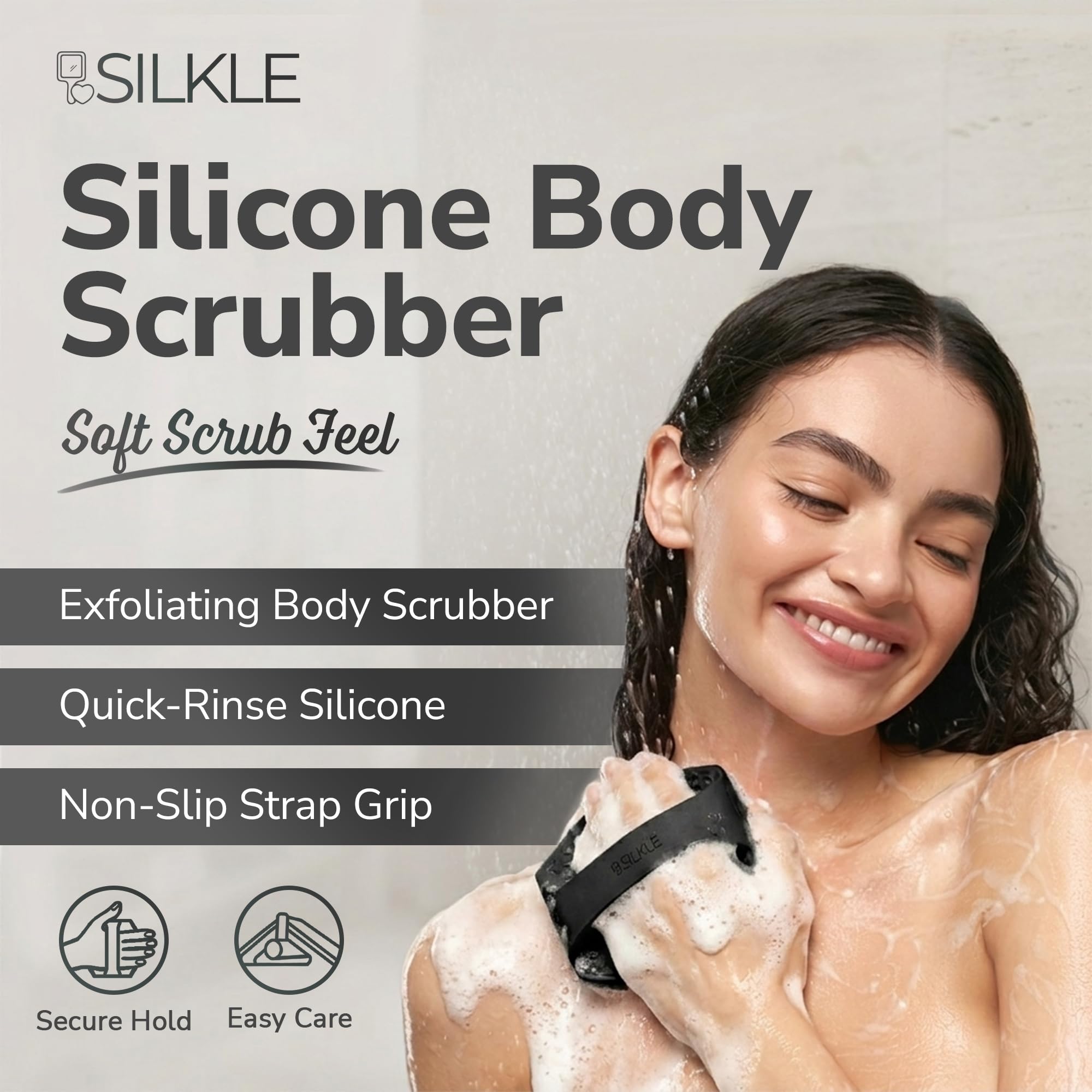 SILKLE Limpiador corporal de silicona, cepillo de baño exfoliante y limpiador de piel, esponja de ducha para exfoliación corporal suave y lavado, herramienta de cuidado de silicona para un renovado y