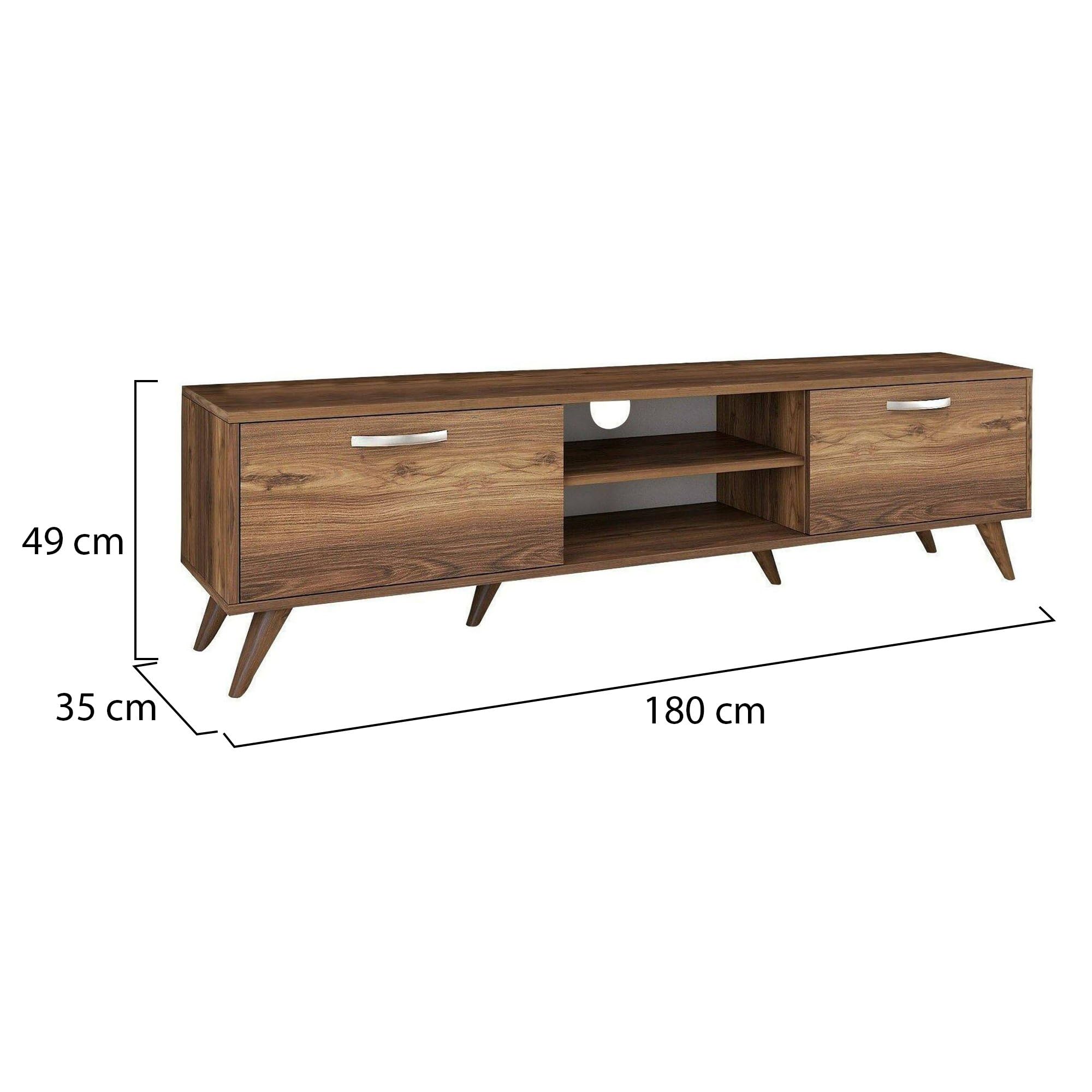 Dmora - Mobile porta TV Aldh, Credenza da soggiorno, Armadio basso per TV, Base parete attrezzata, 180x35h49 cm, Noce
