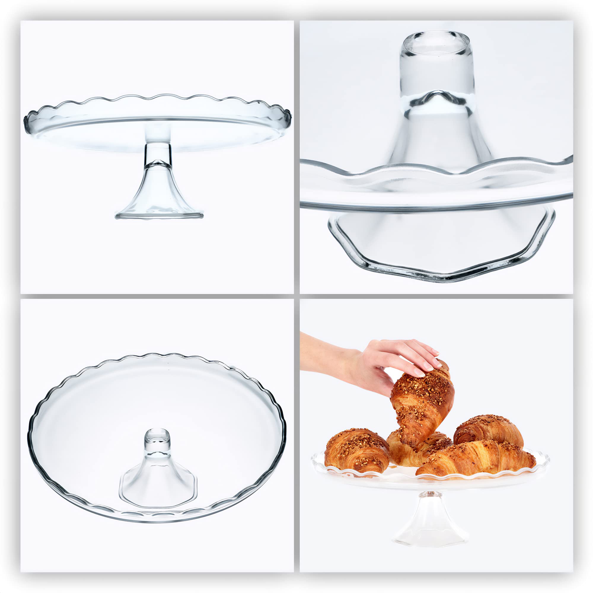 Présentoir à gâteau KADAX en Verre, présentoir à gâteau avec Pied, Assiette à gâteau Ronde pour Muffins, Biscuits, Desserts, Anniversaire, fête, Support Plat pour Mariage, Assiette à gâteau (Ronde)