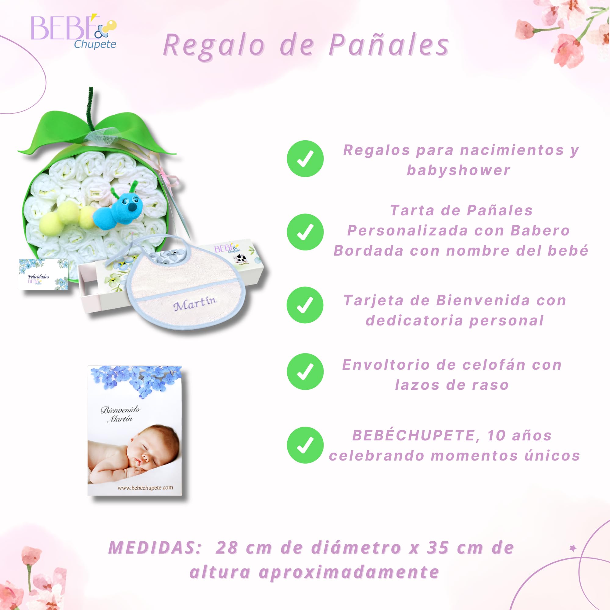BEBÉCHUPETE Tarta de Pañales Personalizada DODO T Sensitive 33 Pañales - Canastilla bebe recien nacido - Regalo bebe recien nacido niño/a - Cesta bebe niño -Regalos bebes (Azul)