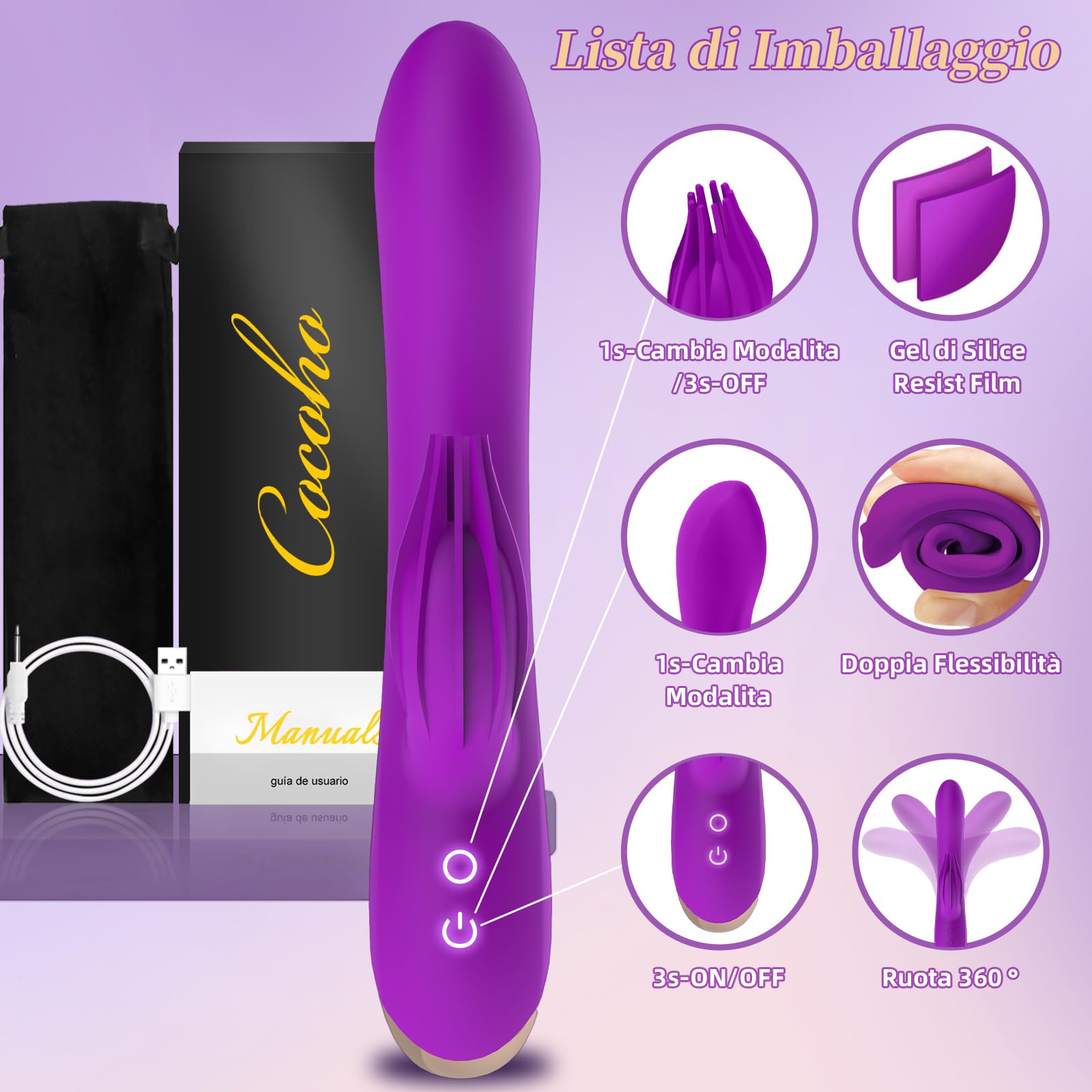Vibratoreper Donna Professionale Clotoride Grandi Sex Toys 10 Modo Vibratoriper Donne Punto G Squirting Dildo Realistico Vibratore Rabbit Sexytoysys Donna Coppia Uomo Stimolatore per Clitoride(Viola)