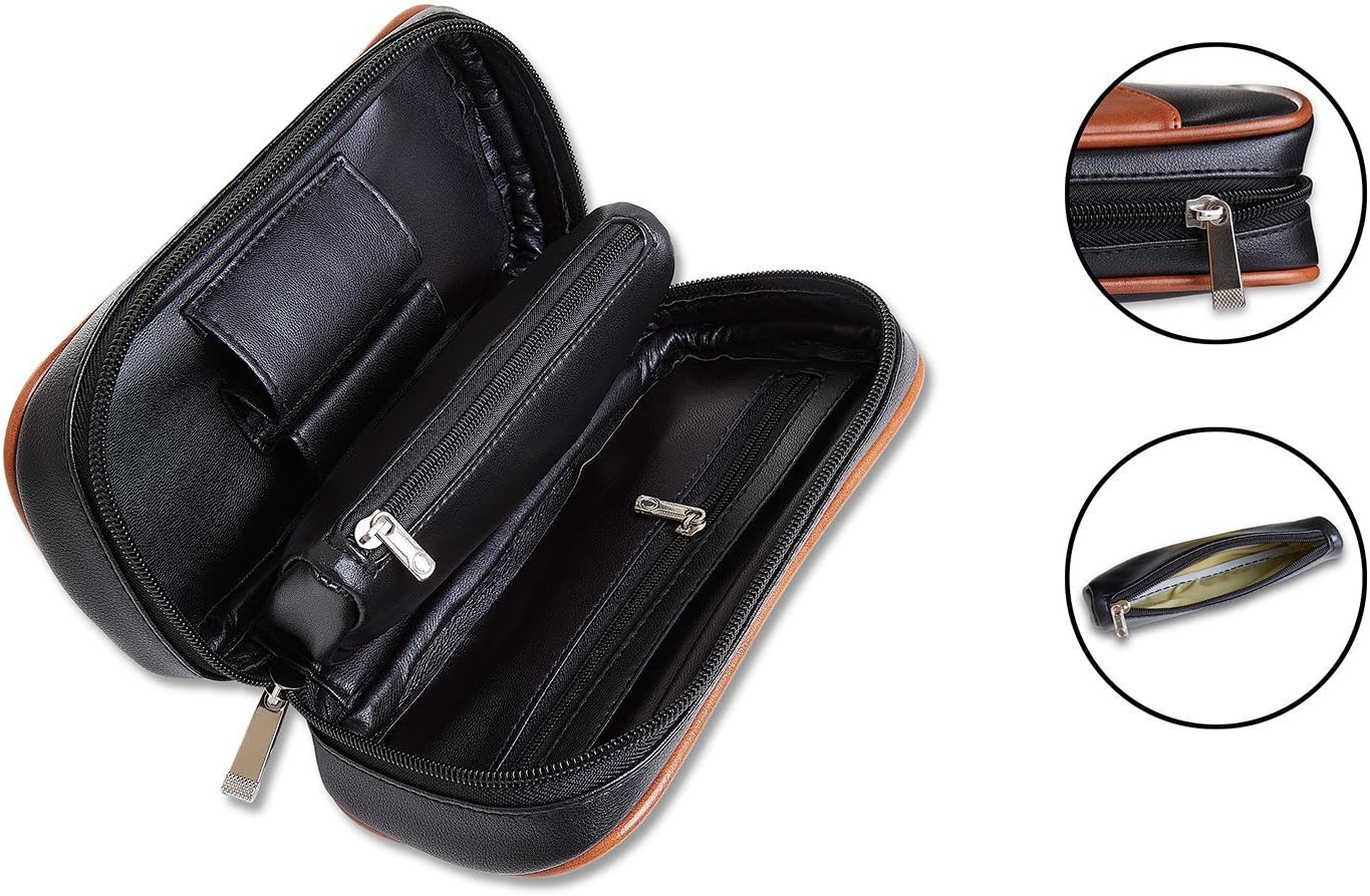 Free Boy PU Leather Tobacco Pipe Pouch,Wooden Smoking Pipe Pouch/Bag Holder 2 Pipes and other Accessories(Does not Contain Pipe and Accessories)