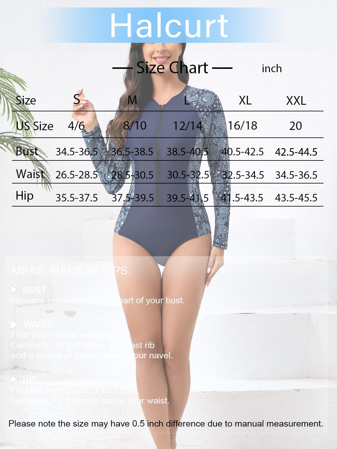 Halcurt Women's One Piece Rash Guard with Built in Bra UPF50+ Zip Long Sleeve Surfing Athletic Swimsuit - Image 6