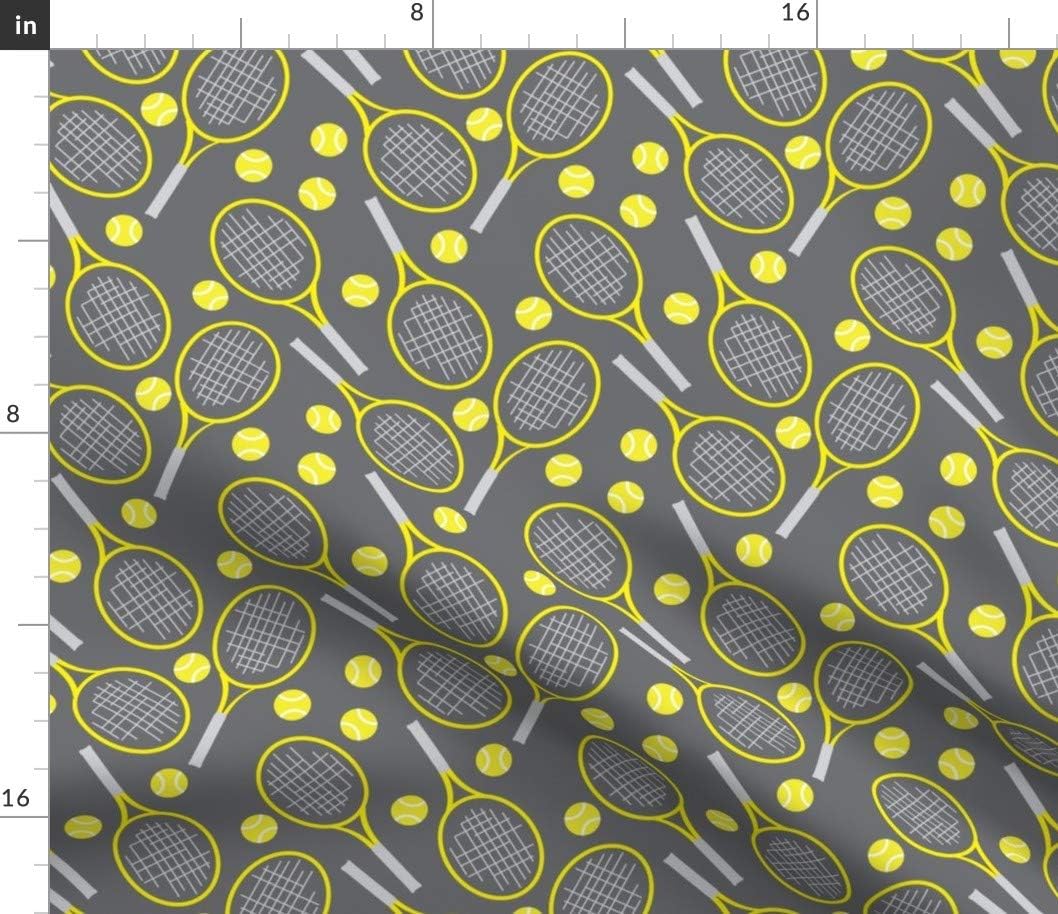 Spoonflower Fabric - Tennis Small Sports Outdoor Racket Balls Fun Scale Gray Yellow Printed on Cotton Poplin Fabric by The Yard - Sewing Shirting Quilting Dresses Apparel Crafts