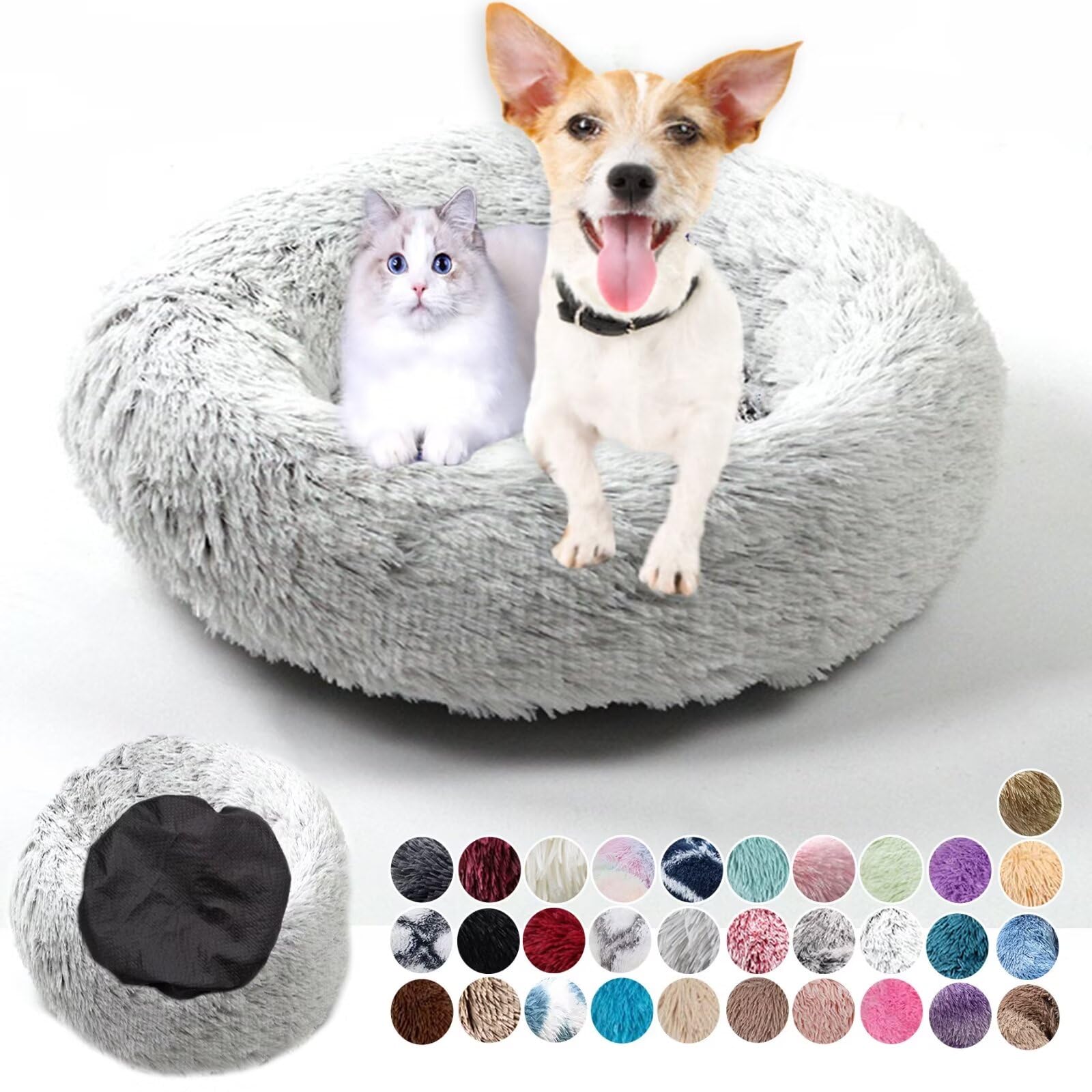 Soft Fluffy Round Dog Houses - Calming Pet Beds Plush Anti Anxiety, Anti-Slip Cat Bed Easily Washable - Improving Sleeping and Warm, Small Medium Large Gradient Gray 100cm
