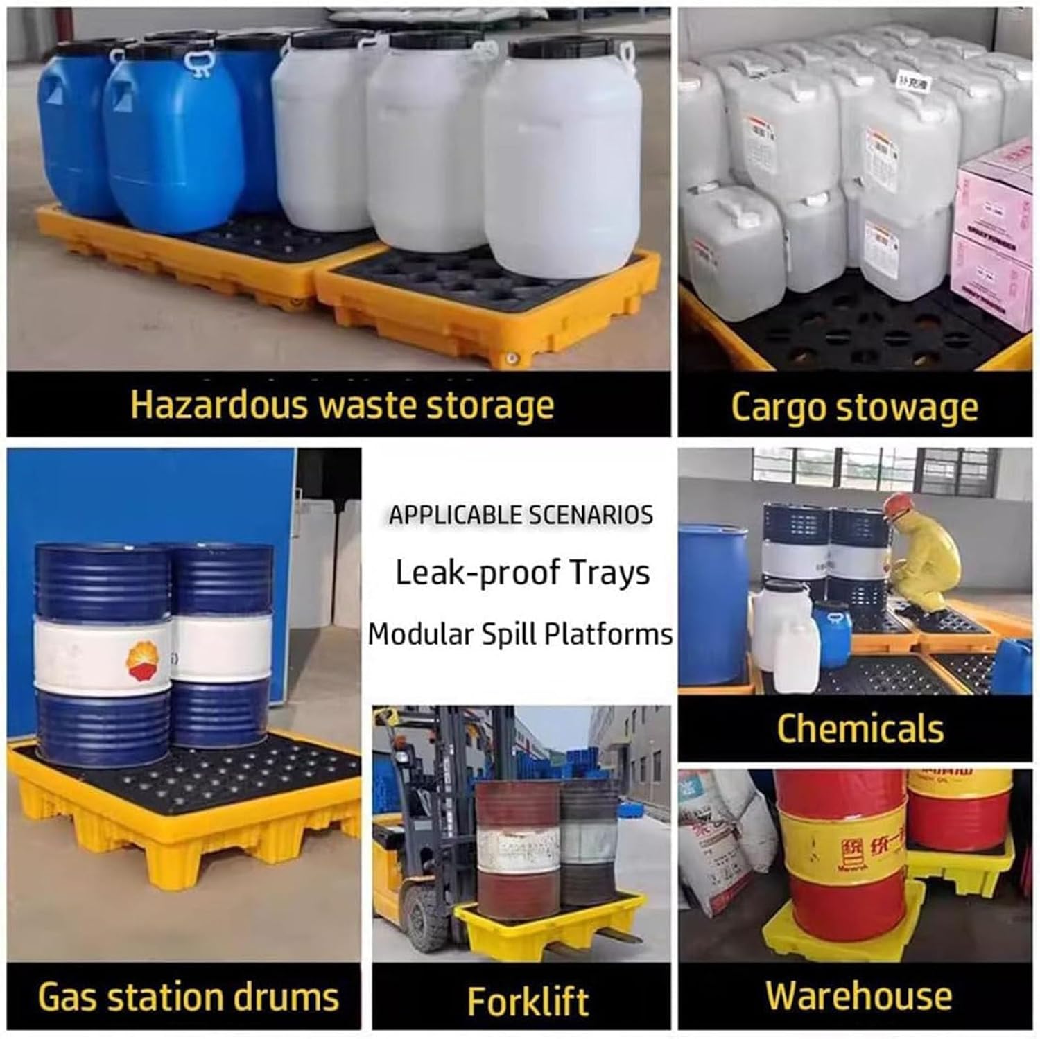 Modular Spill Containment Pallet with Drain & Grating, Stackable Heavy-Duty Tray, 50-4000kg Capacity, 120x60x10cm, Ideal for Safe Liquid Storage