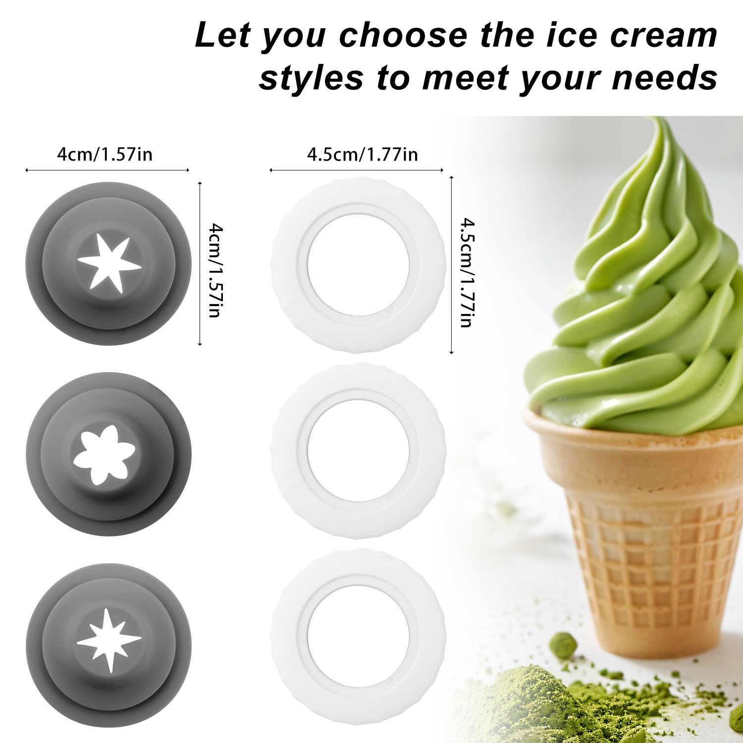 3pz Beccucci Gelato per Ninja CREAMI, con 3 Elementi di Fissaggio Ugelli di Ricambio Senza BPA per Ninja Swirl NC700 NC701 Series (Grigio)