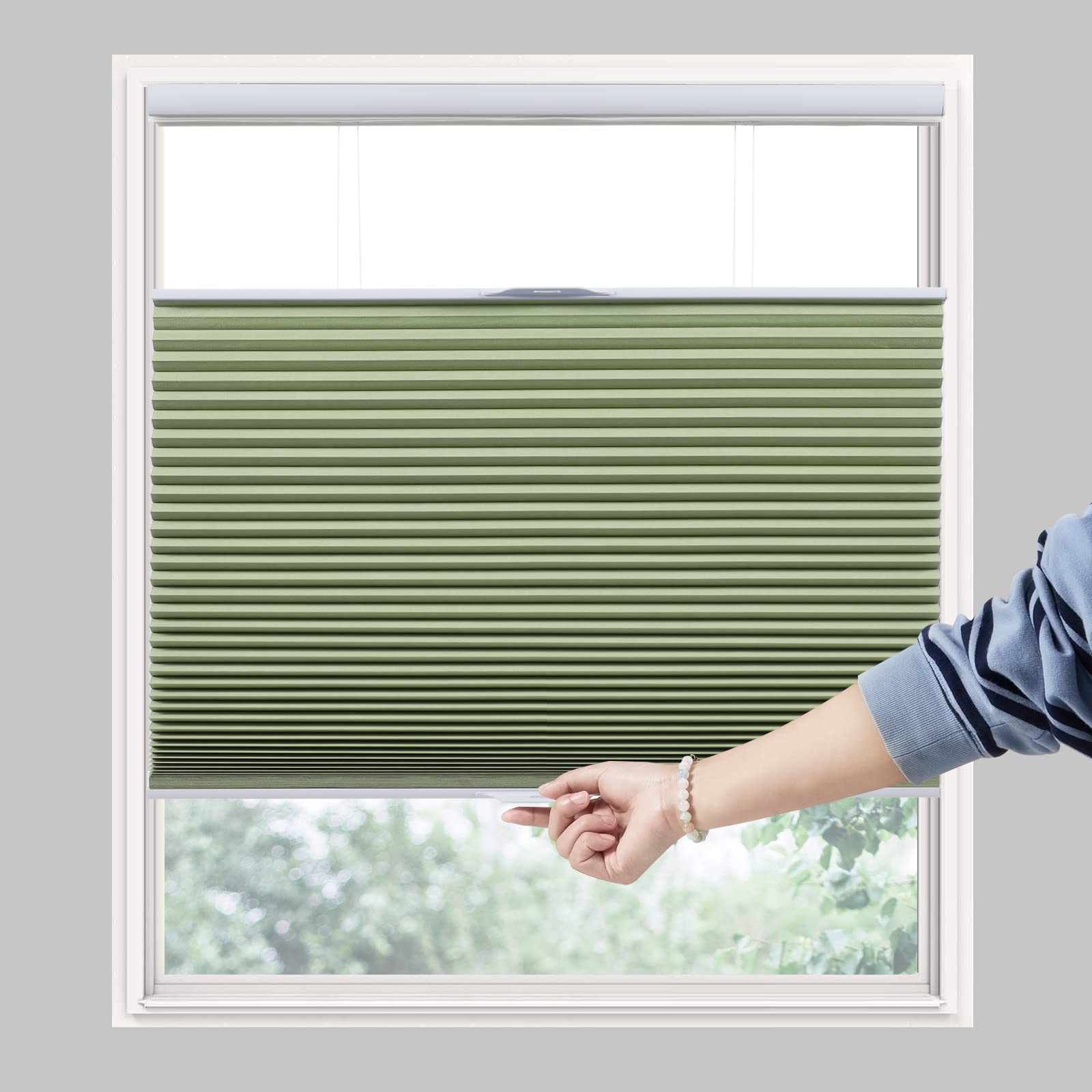 Persilux Customized Cellular Shades 100% Blackout Pull Down Blinds Bottom Up Shades for Windows Honeycomb Blinds Cordless Shades for Windows Thermal