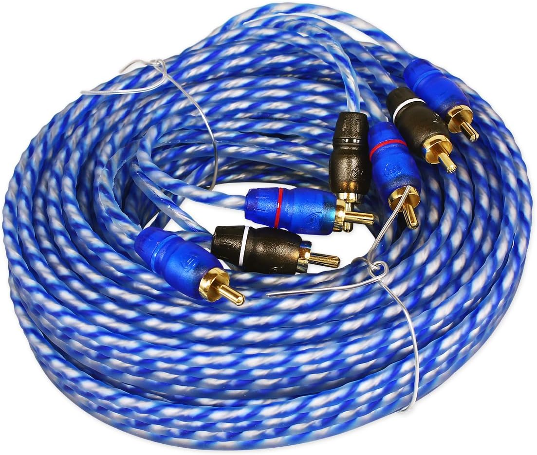 Rockville RTR204 20ft 4 Channel RCA Cable, Twisted Pair, 100% Copper, Split Pin, Noise Reduction, Durable Jacket, for Home Theater and Car Audio