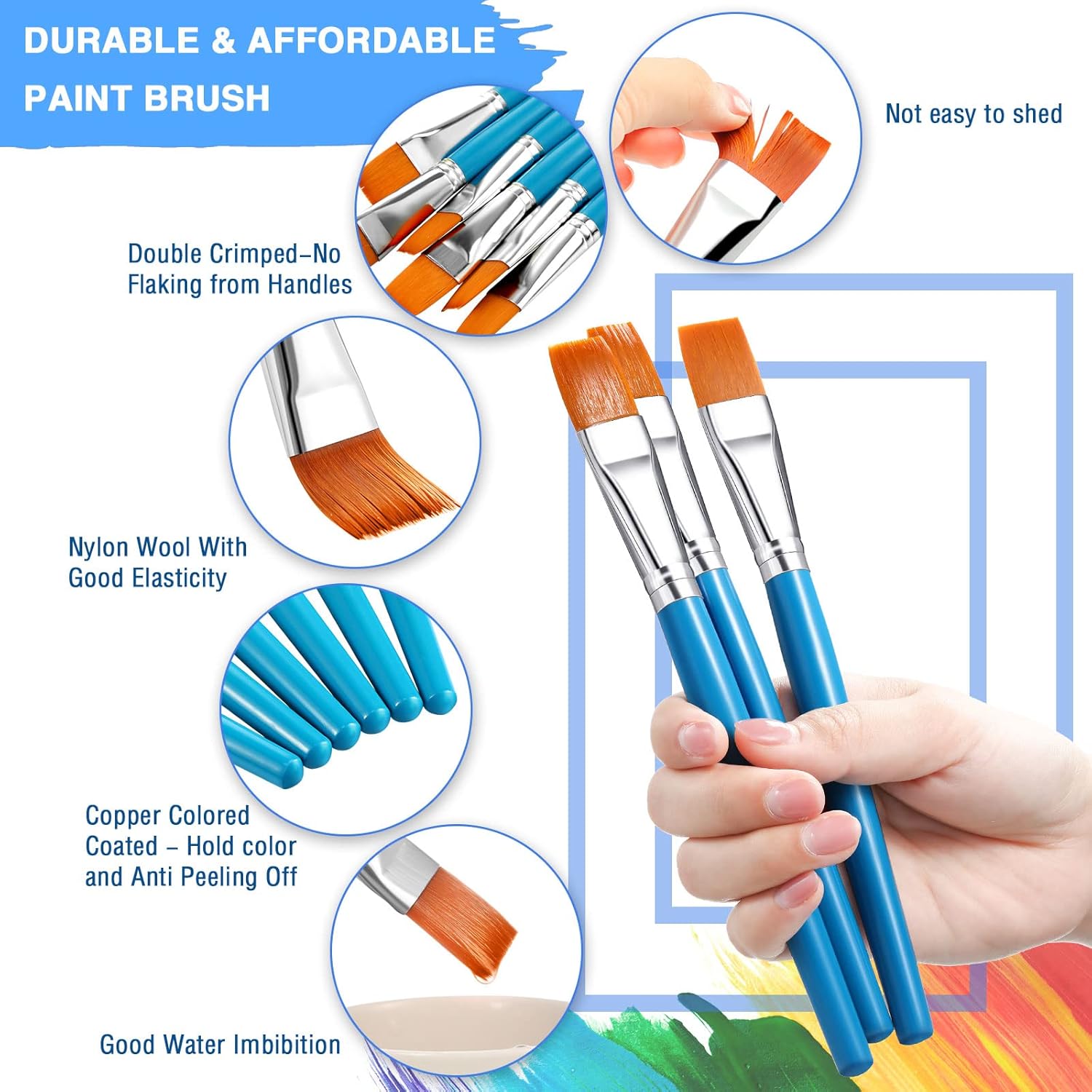 Zonon 30 Pieces Paint Brushes Bulk Small Flat Top Acrylic Oil Paint Brush for Artists Mini Touch up Crafts Detail Painting(1 Inch,Blue)