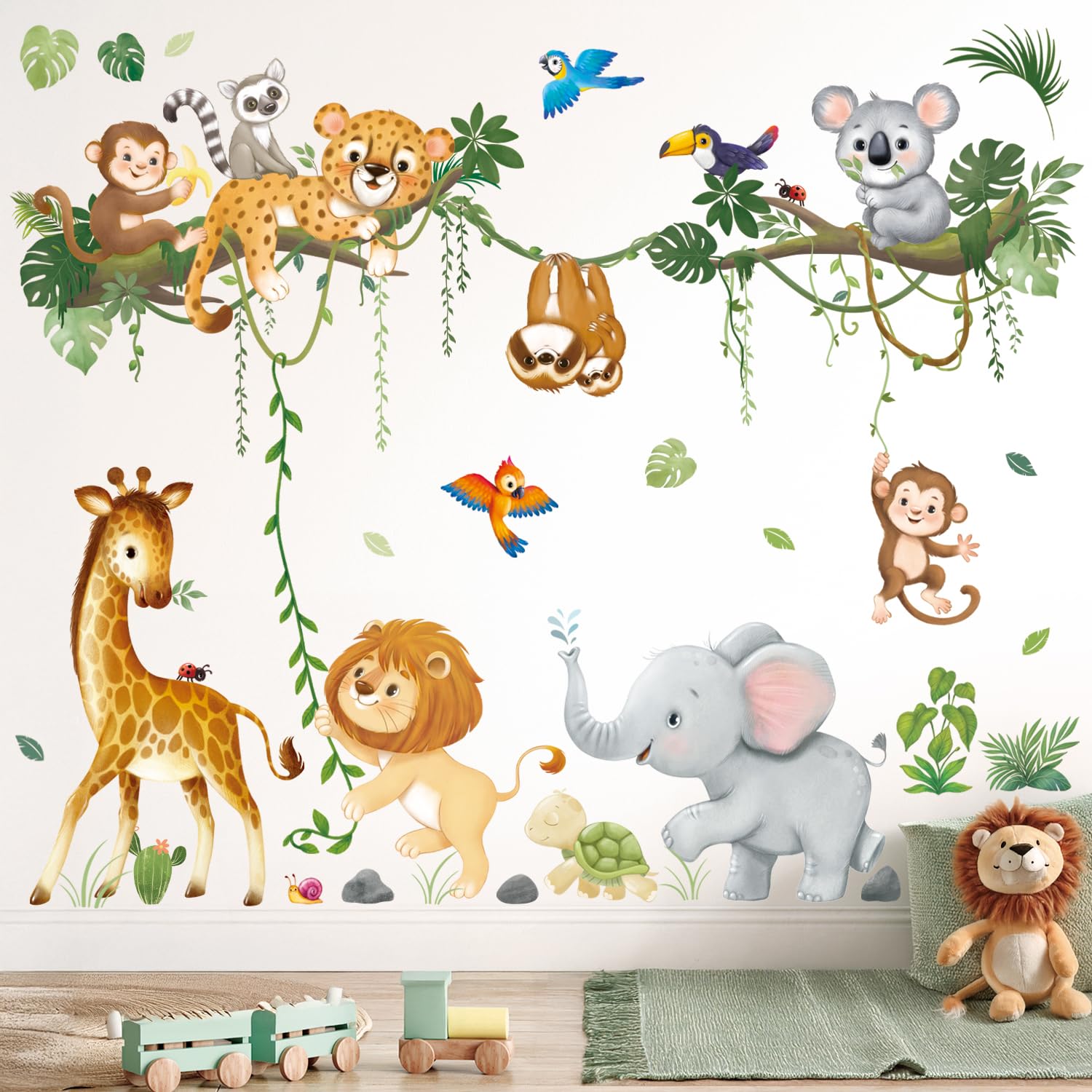 Decowall Men's Safari Animals Jungle Animal Wall Stickers Safari Wall Decals Tree Branch Removable Peel And Stick Nursery Decals Baby Kids Room Home Decor Giraffe Lion Elephant Monkey (Sg2-2501)