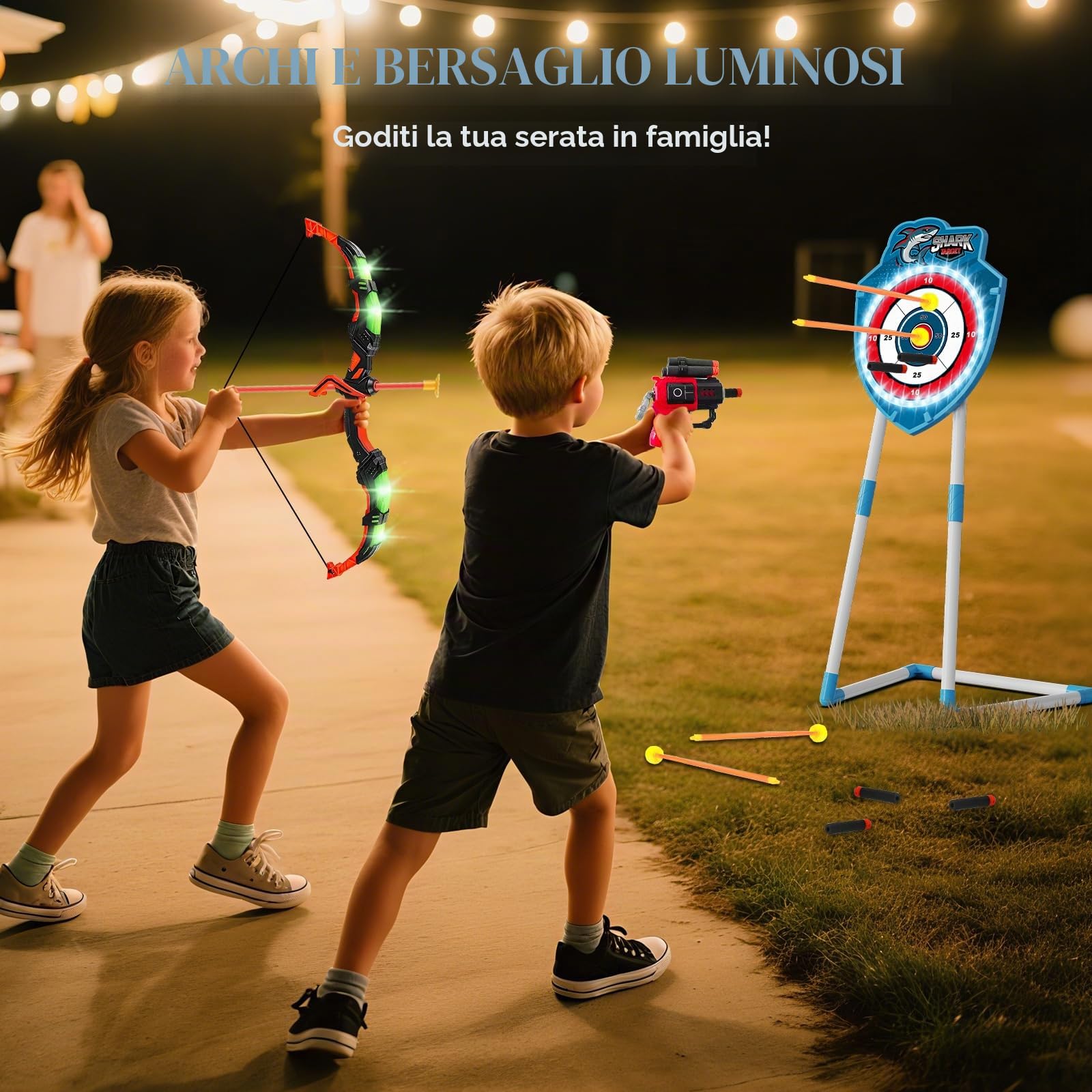 VATOS Set di 2 Giocattoli per Bambini da 5 a 12 Anni, con Arco Luminoso e Ventosa, 73 cm, per Interni ed Esterni, Regalo per Ragazzi e Ragazze