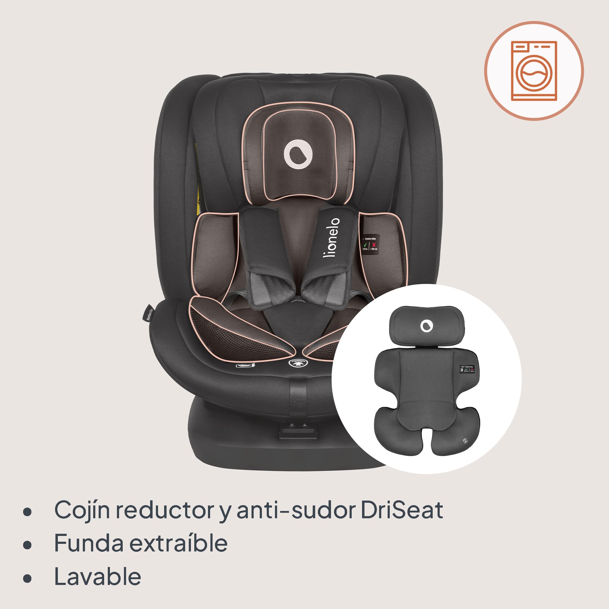 Lionelo Bastiaan i-Size Silla de coche giratoria 360 para niños de 0-36 kg o de 40-140 cm, instalación en sentido de la marcha y en sentido contrario a la marcha, ISOFIX TopTether