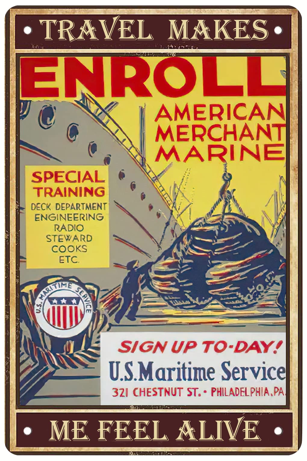YTOMEAT enroll american merchant marine Poster Vintage Metal Tin Sign Hot Rod Wall Sticker Home Decor House Office Iron Paintings Paintings,12x8 Inch