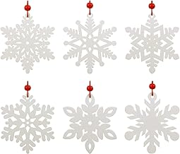 LEMESO 24 Pieces Pack of White Wooden Snowflake Pendants for Christmas Tree Decoration