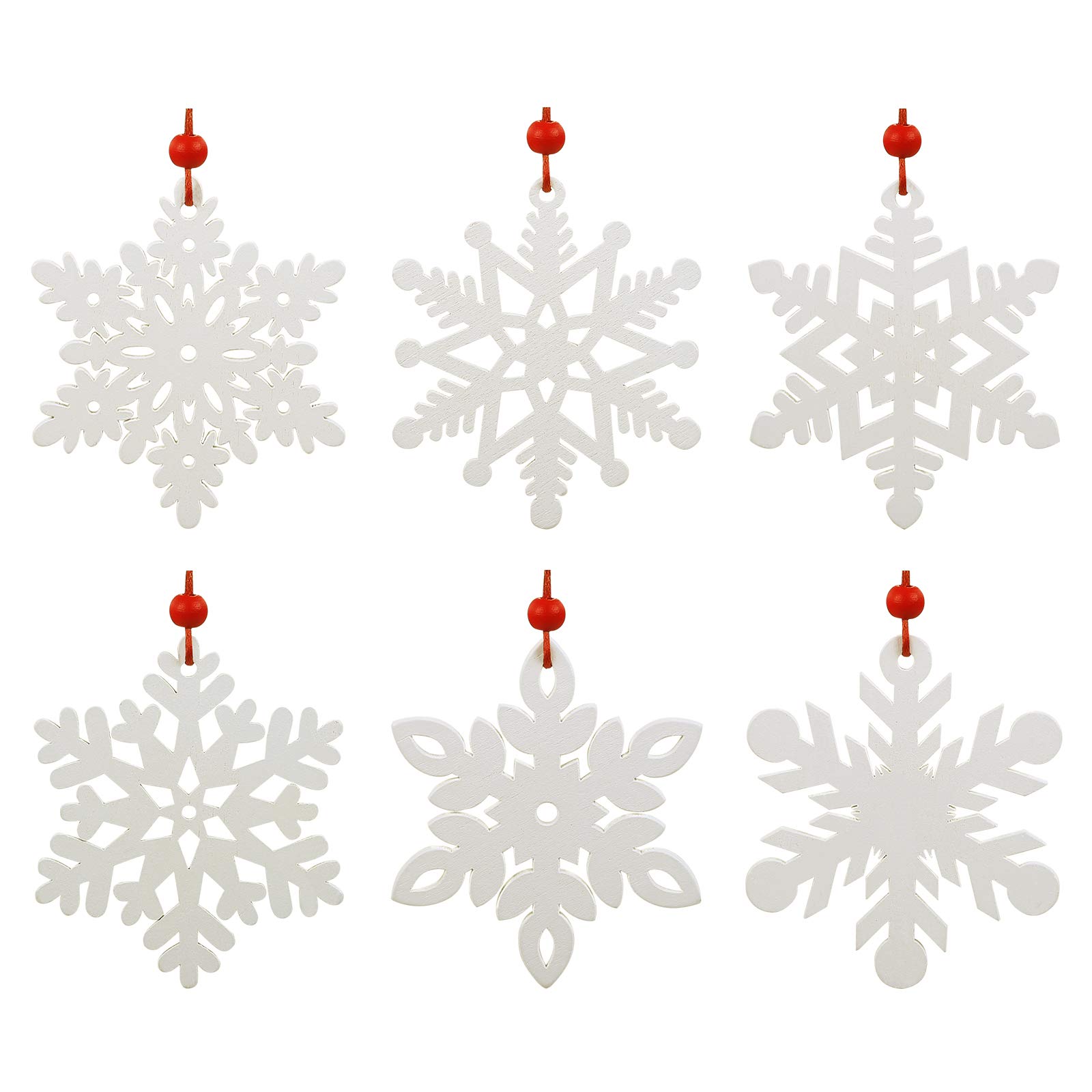 LEMESO 24 Piezas Pack de Copo de Nieve de Madera Colgantes Blanco para Navidad Árbol de Navidad Decoración