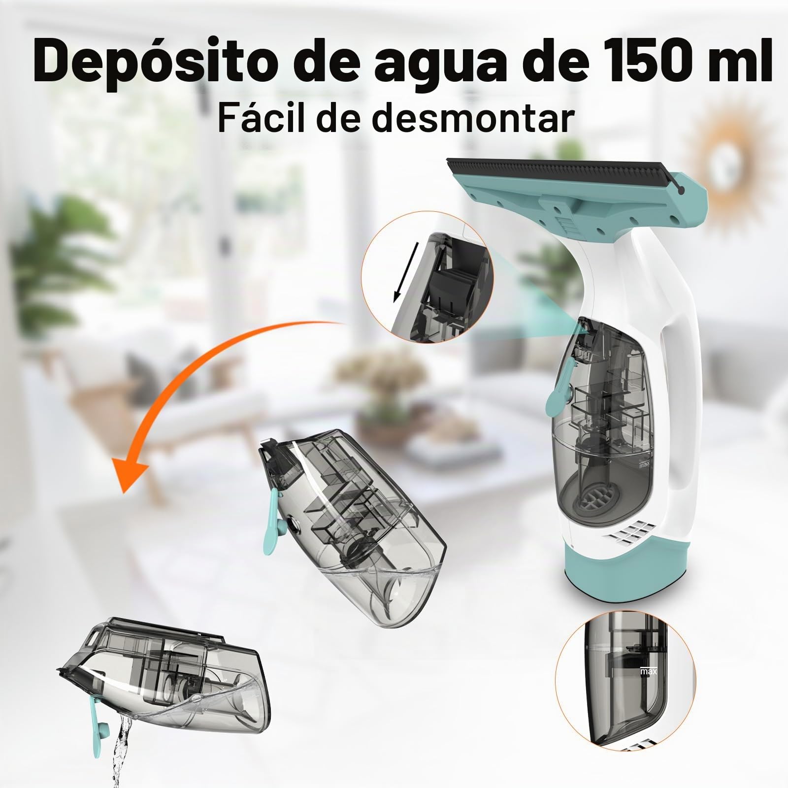 DOVAMAN WC01A Limpiador de Cristales, 30 min de Autonomía, Boquilla 280mm, Pulverizador con 2 Paños Microfibra, Depósit 150ml, 150m² por Carga, 700g Limpiacristales Eléctrico