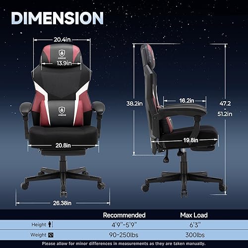 Miniatura 3 de Silla ergonómica de malla para videojuegos con reposapiés, silla de computadora de altura ajustable con soporte lumbar, silla giratoria reclinable