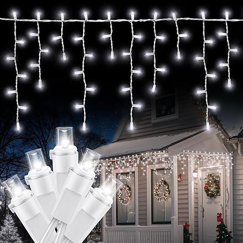Guirnalda de 100 luces LED de carámbano blanco cálido, decoración de Navidad, enchufable, impermeable, grado profesional, decoración de interiores y