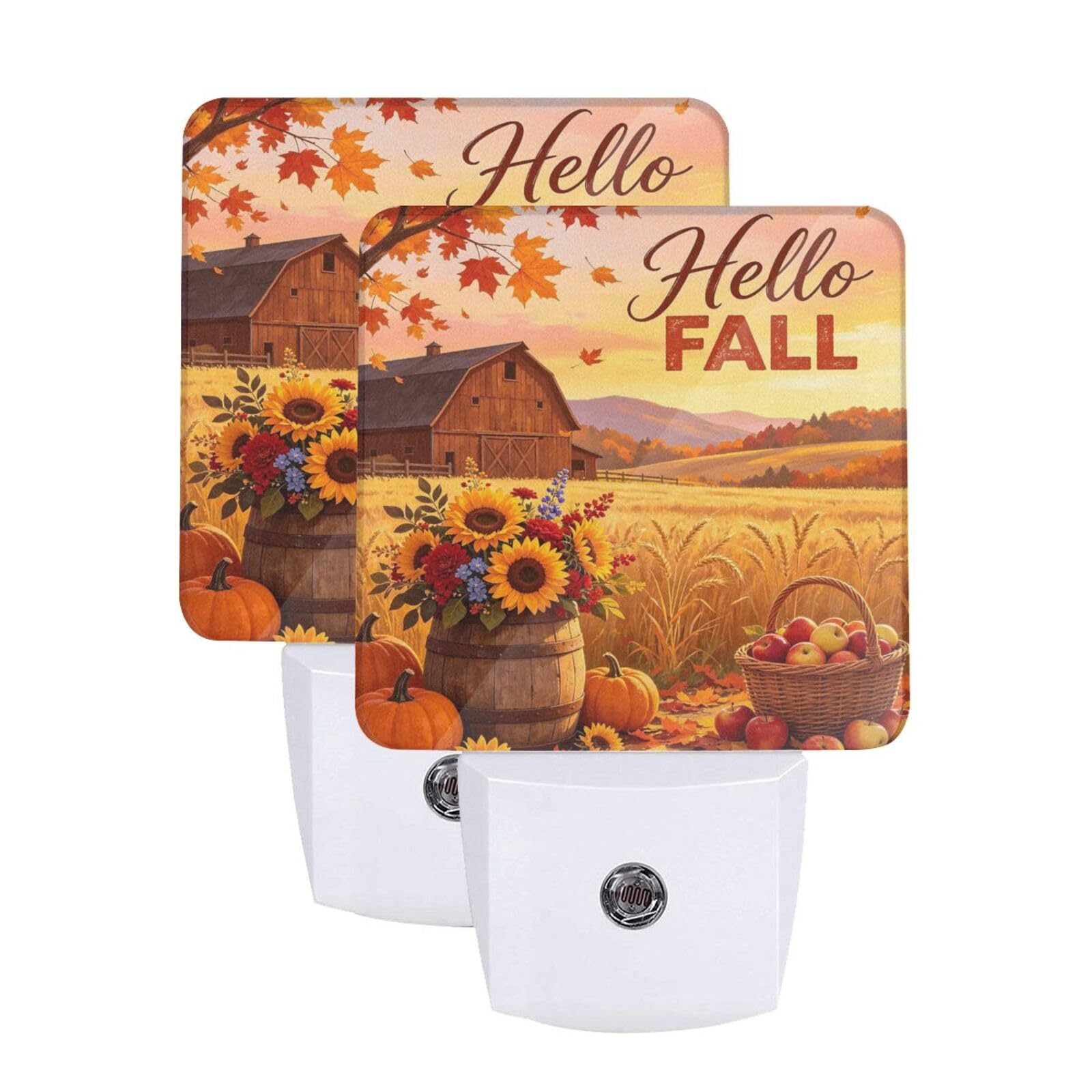 Hello Fall Night Light Dusk-to-Dawn Set of 2