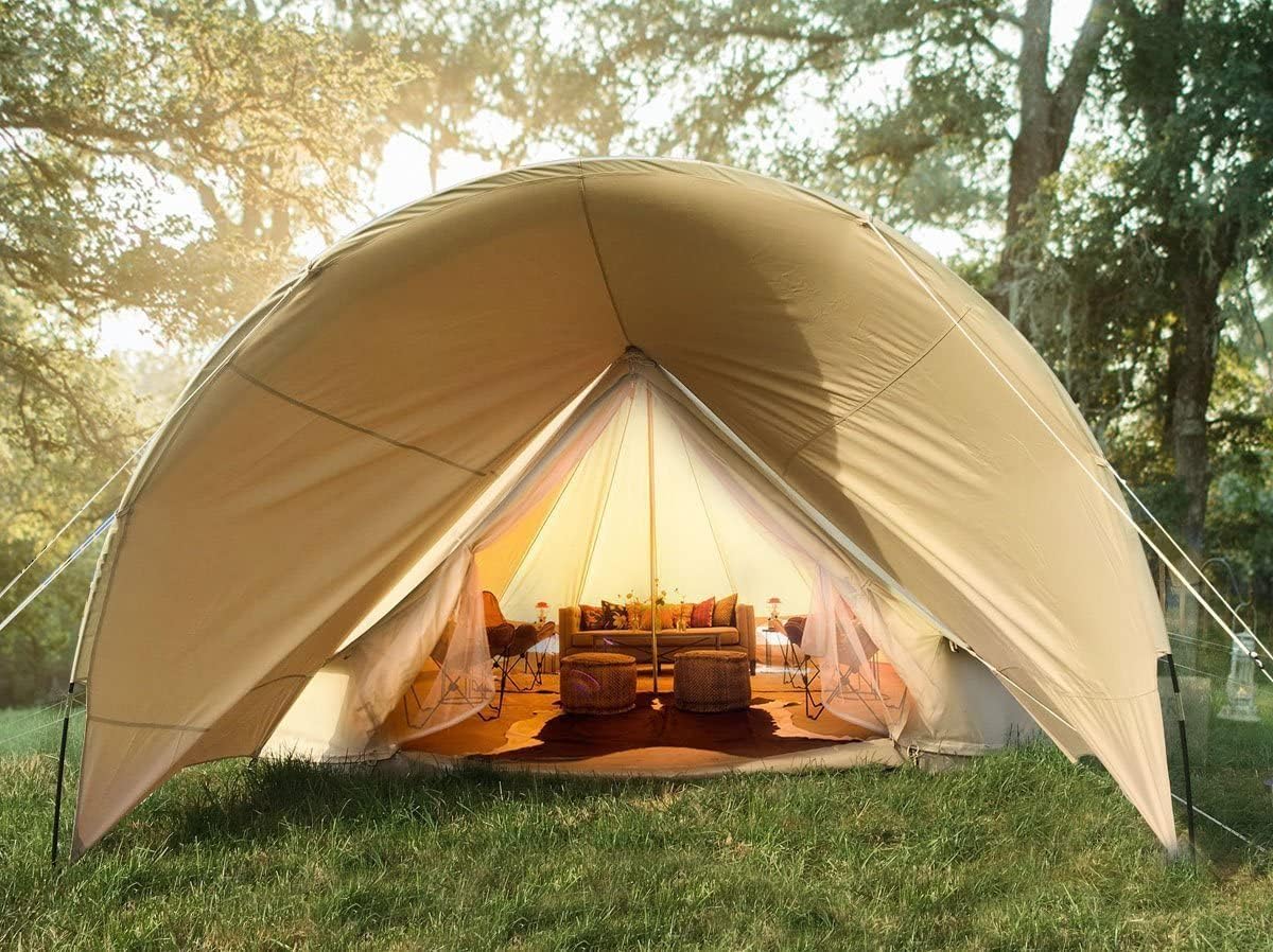 Tenda da Campeggio, Tenda a Campana, Tenda da Sole, Tenda da Esterno, Parasole, Telo per Campeggio, Escursionismo, Spiaggia, Viaggio, Festa, Beige, 3 m, 4 m, 5 m, 6 m, Accessorio p
