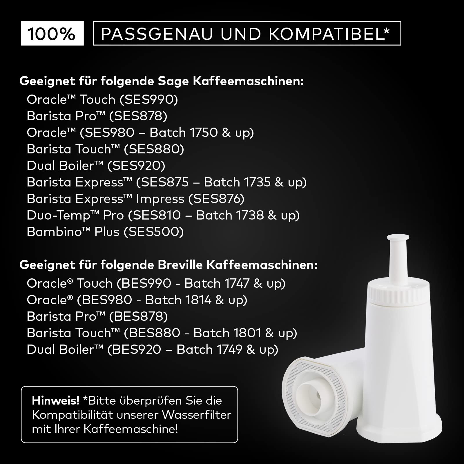 3 Stück Wasserfilter Für Sage Kaffeemaschinen - BES008 Kompatibel