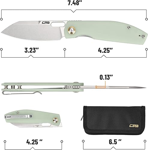 Miniatura 3 de CJRB - Cuchillo EDC de bolsillo, Ekko (J1929), pequeño cuchillo plegable AR-RPM9 hoja de acero y verde natural G10 al aire libre para hombres y