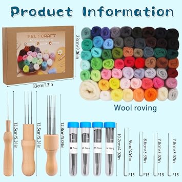 Mayboos 60 Colors Needle Felting Kit with Assorted Wool Roving & Needles