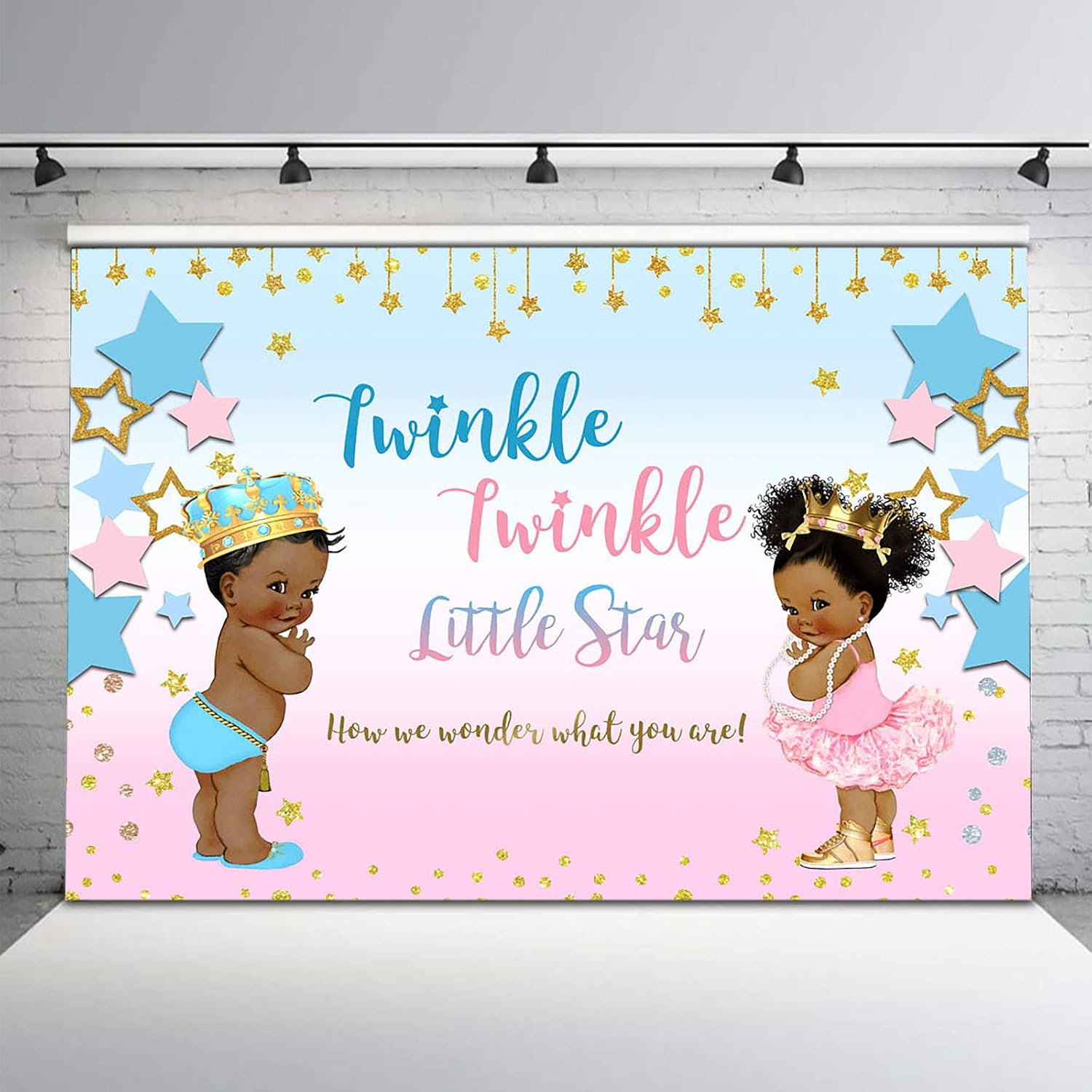 Avezano Twinkle Twinkle Little Star Gender Reveal Backdrop Pink or Blue Gold Little Star Gender Reveal Background Vinyl Twinkle Twinkle Little Star Baby Shower Backdrops Decorations (7x5)