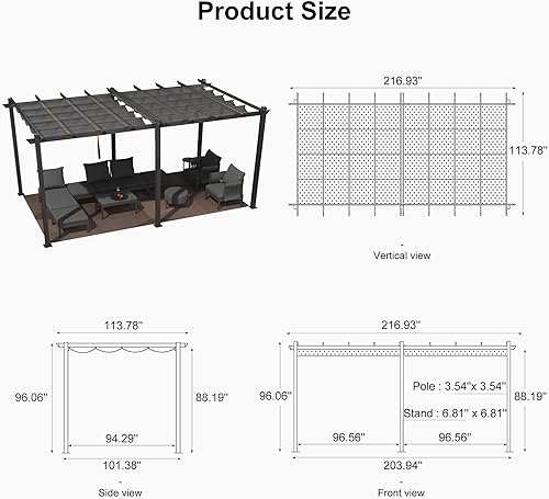 Miniatura 38 de PURPLE LEAF - Pérgola/kiosco retráctil de metal de 10 x 12 pies con toldo para exteriores, patio, jardín, porche, playa, pabellón estilo enrejado