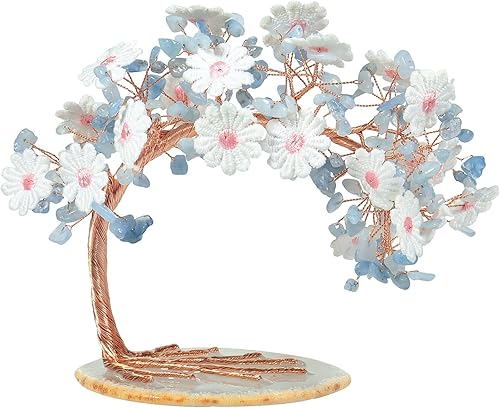 Cheungshing Árbol de dinero de cristal bordado con base de rebanada de ágata de buena suerte, Feng Shui, árbol bonsái para decoración de mesa de