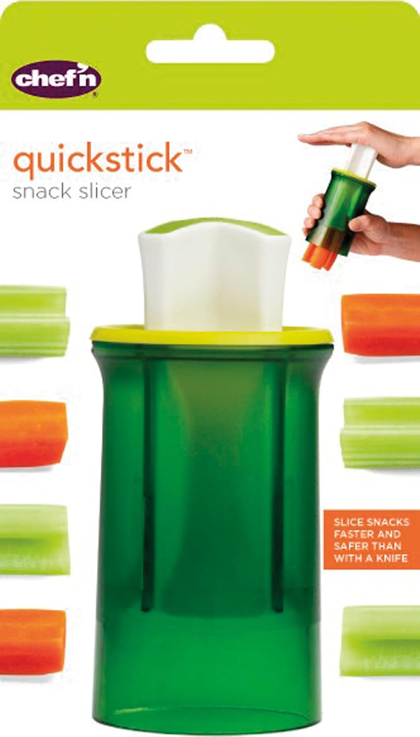Chef'n Quick Stick Snack Slicer for Vegetable Snacks and Appetizers with Stainless Steel Blades, Arugula/Wasabi -