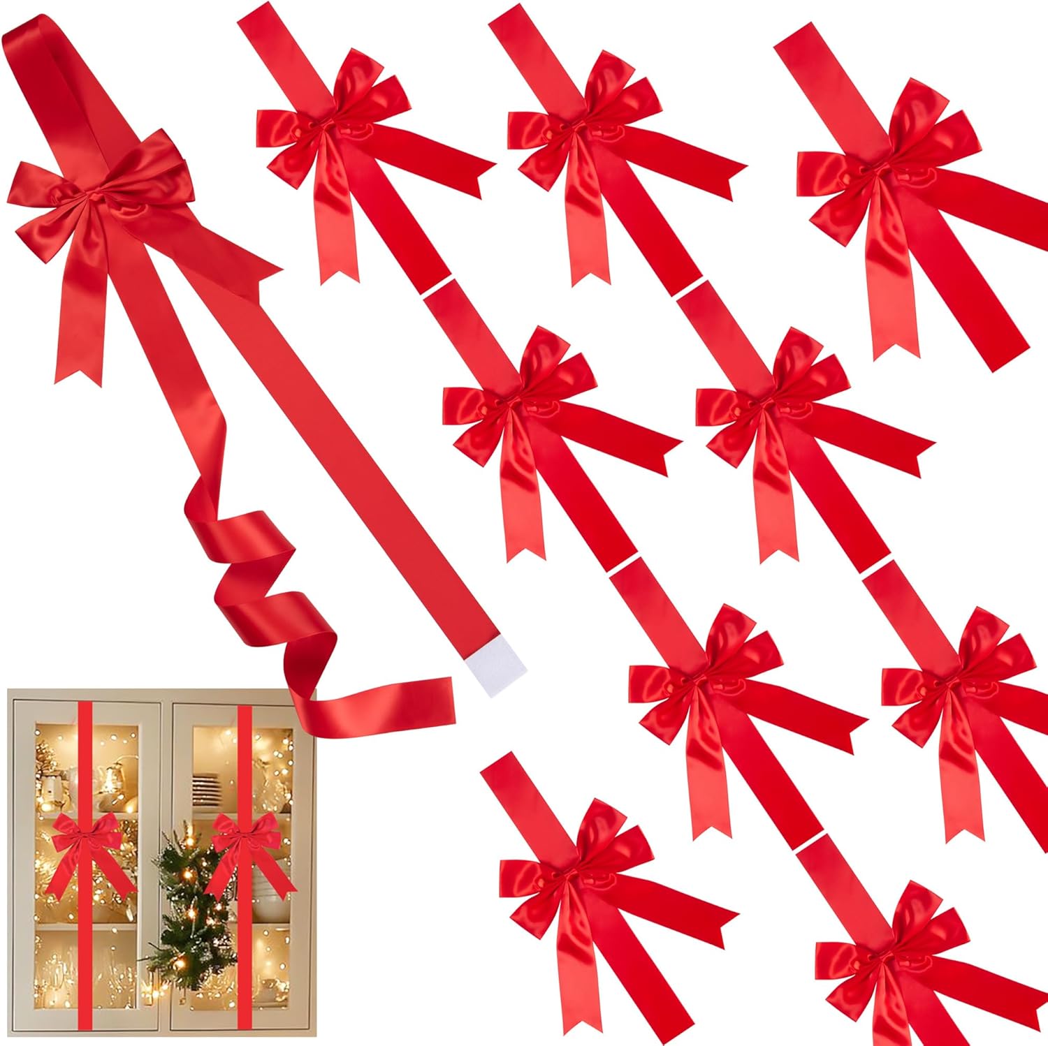 SIMISI RIBBON 10 Pcs Red Christmas Cabinet Door Bows Ribbons Large Bow for Fireplace Door Chinese New Year Spring Festival Holidays Wrapping Decor