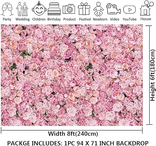 Miniatura 3 de CGXINS Fondo de fotos de 8 x 6 pies rosa rosa fondo de fotografía de flores rosas para niñas fiesta de cumpleaños boda despedida de soltera fiesta