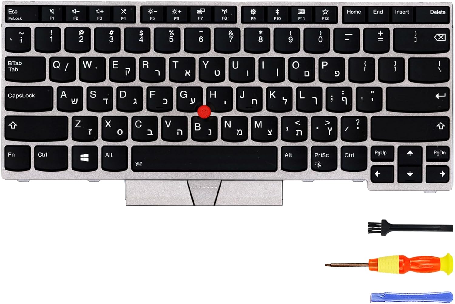 Silver Replacement Keyboard with Backlit for Lenovo Thinkpad E480 E485 T480S T490 T495 L380 L390 L480 E490 E495 R480 R490 S2 3rd Gen S2 2nd Gen S2 4th Gen S2 5TH Gen(עברית/Hebrew)